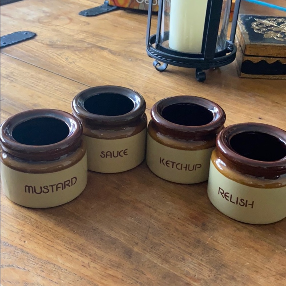 4 Stoneware Condiment Containers